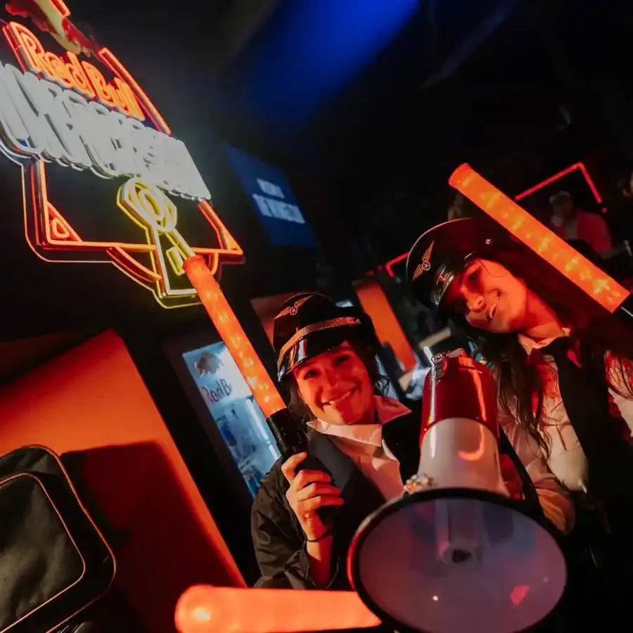 Red and white neon red bull logo sign