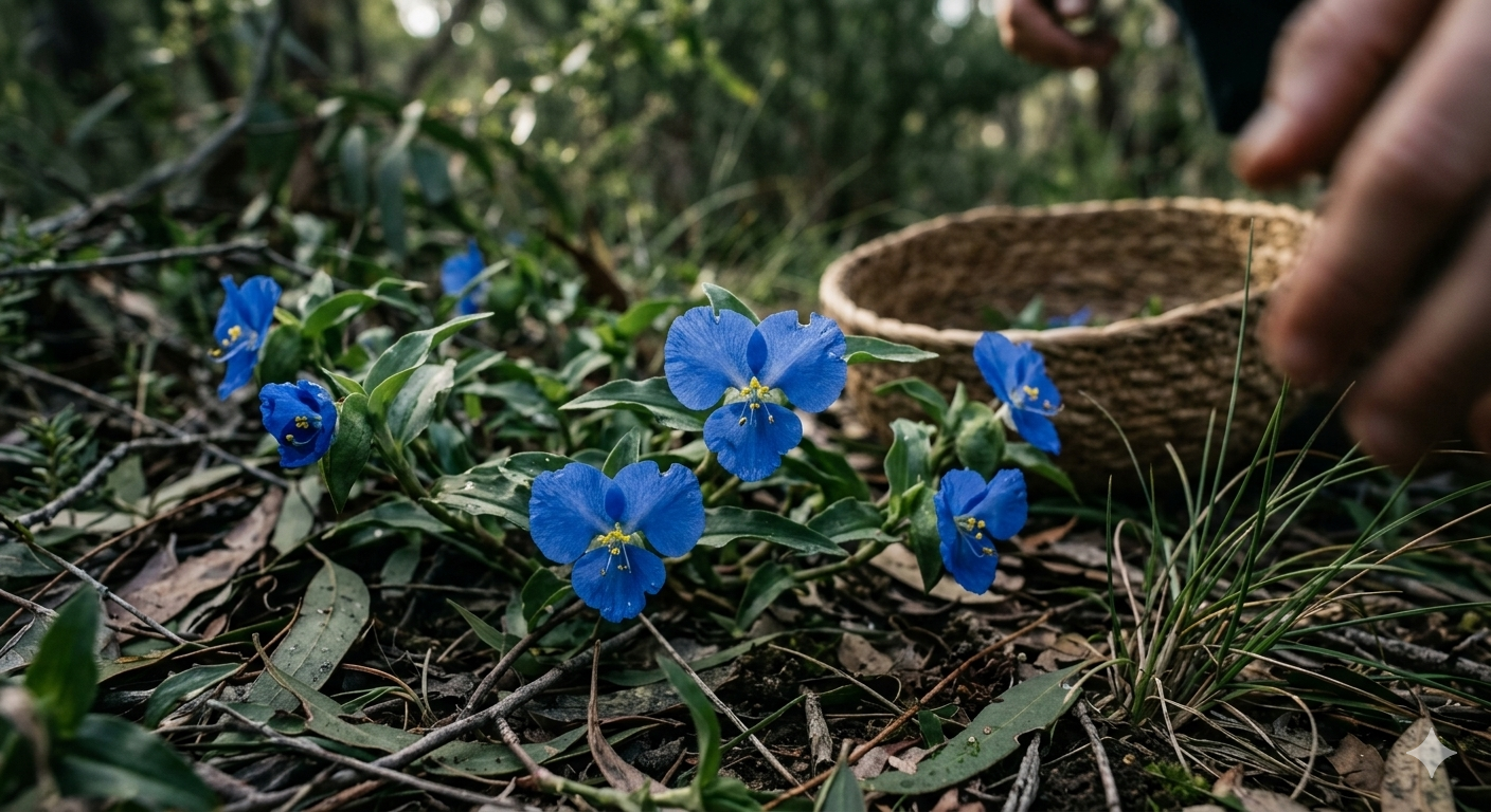 Scurvy Weed (Commelina cyanea) vivid blue flower at Lake David Kangaroo Valley NSW — Trolley'd native botanical