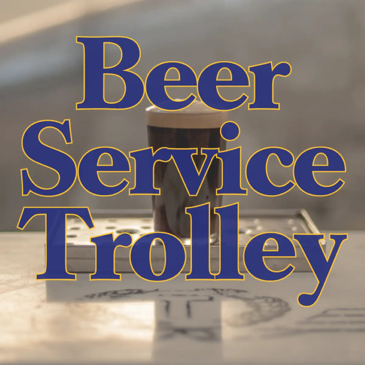 Beer Service Trolley by Trolley’d featuring a glass of craft beer on an aviation-themed mobile bar.