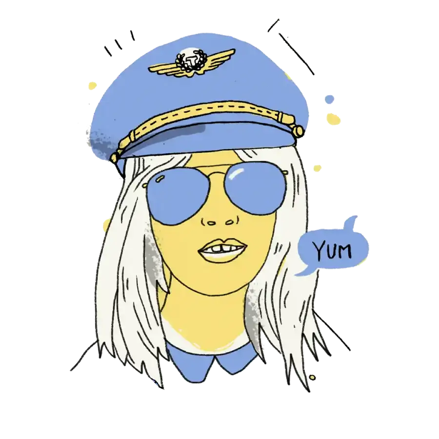 Blue aviator sunglasses with a yellow trim and gold detailing on the frame.