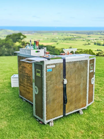 Elegant, Outdoor Copper Bar Setup by Trolley'd with Coastal View