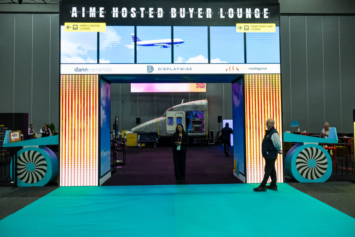 Trolley’d aircraft installation at the AIME Hosted Buyer Lounge in Melbourne