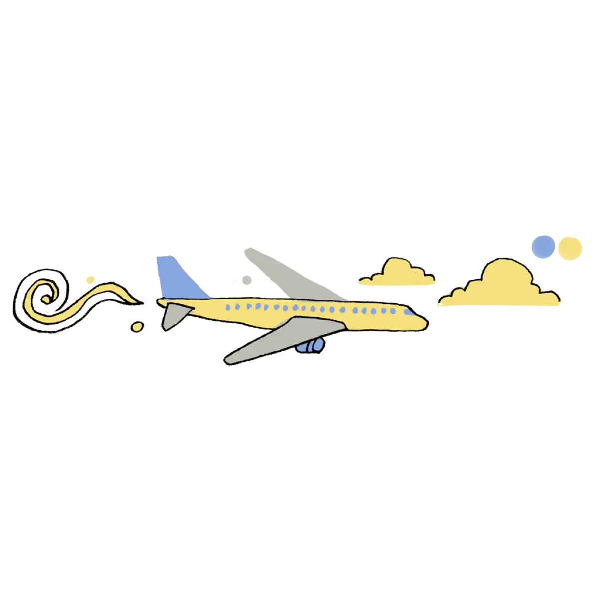 Illustration of an airplane flying amidst clouds, reflecting Trolley'd's aviation-themed branding and unique bar service.